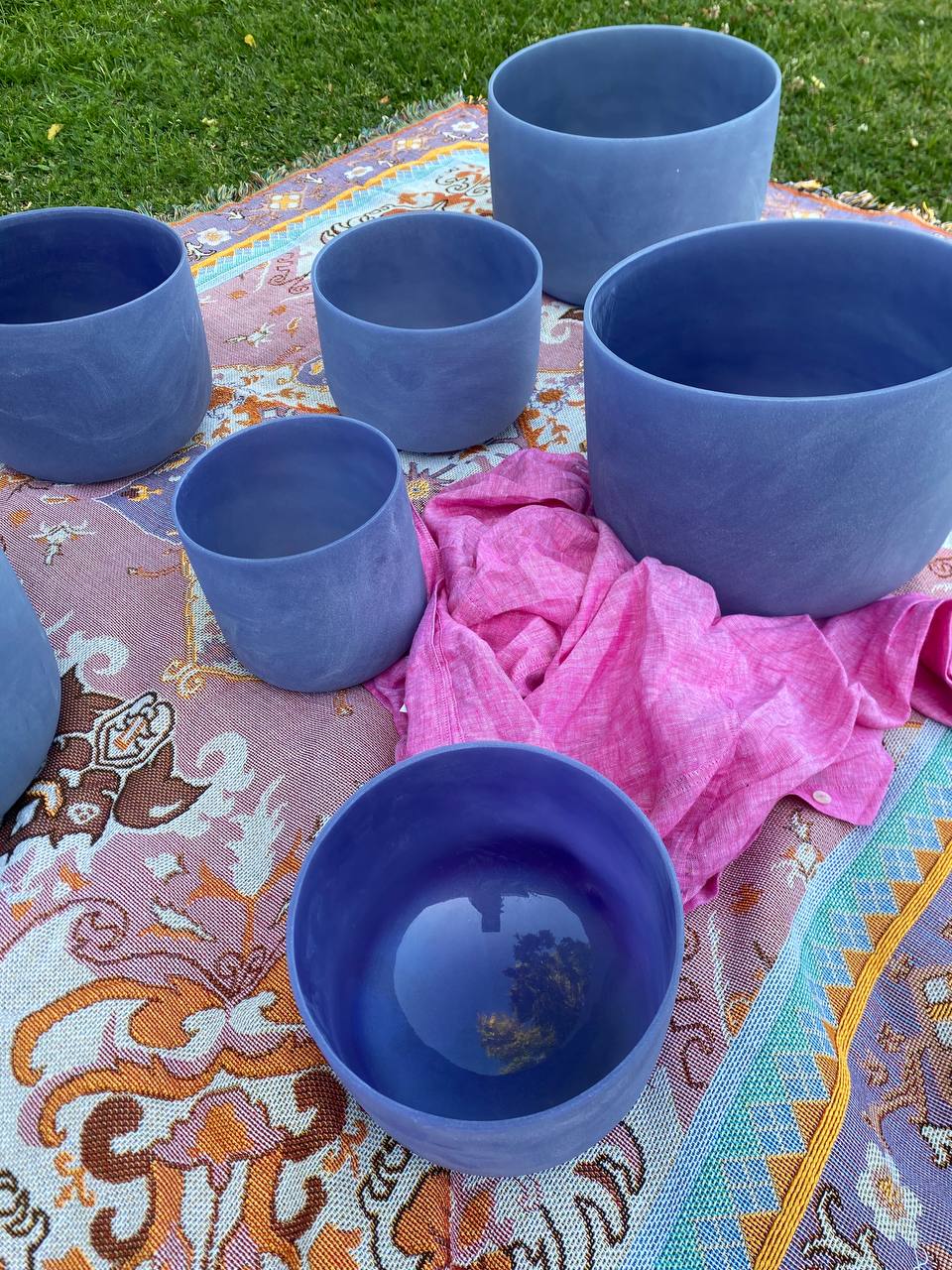 Sapphire infused gemstone crystal quartz bowls set of 7