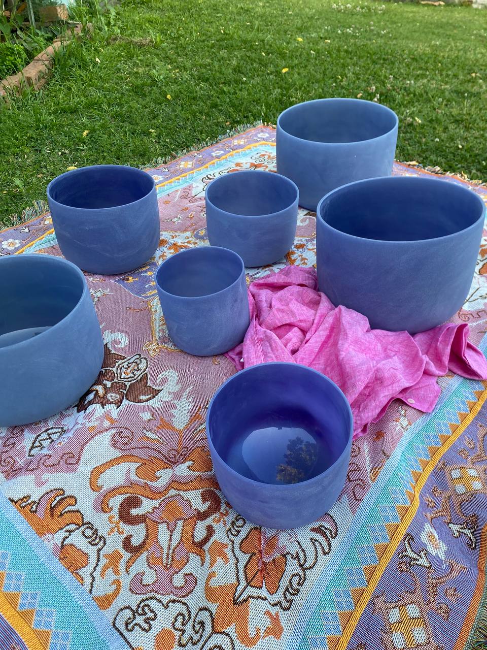 Sapphire infused gemstone crystal quartz bowls set of 7