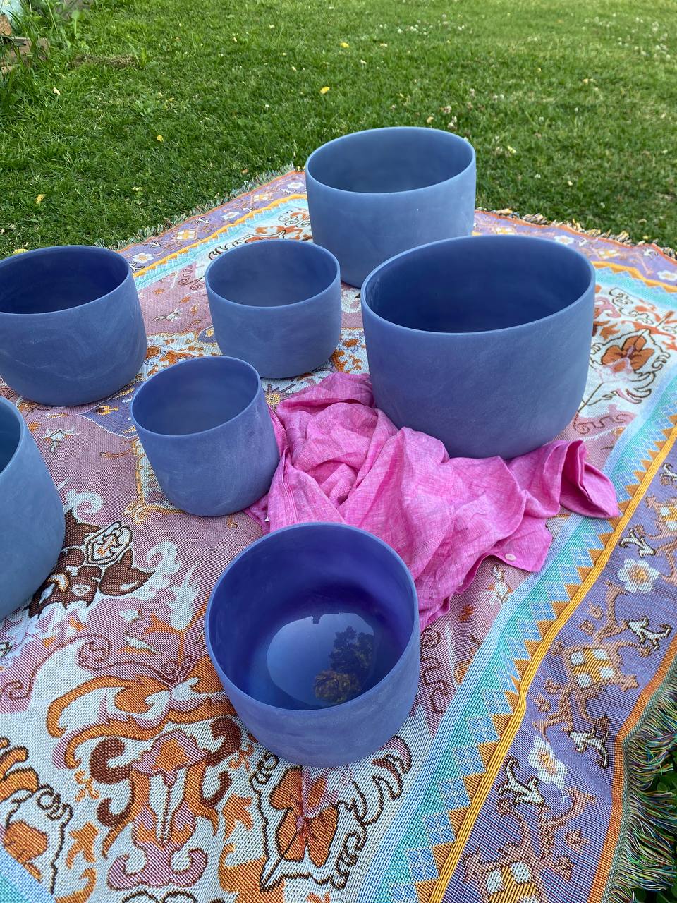 Sapphire infused gemstone crystal quartz bowls set of 7