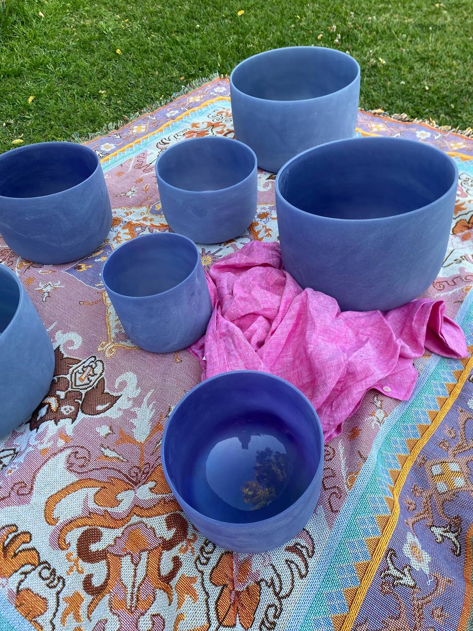 Sapphire infused gemstone crystal quartz bowls set of 7