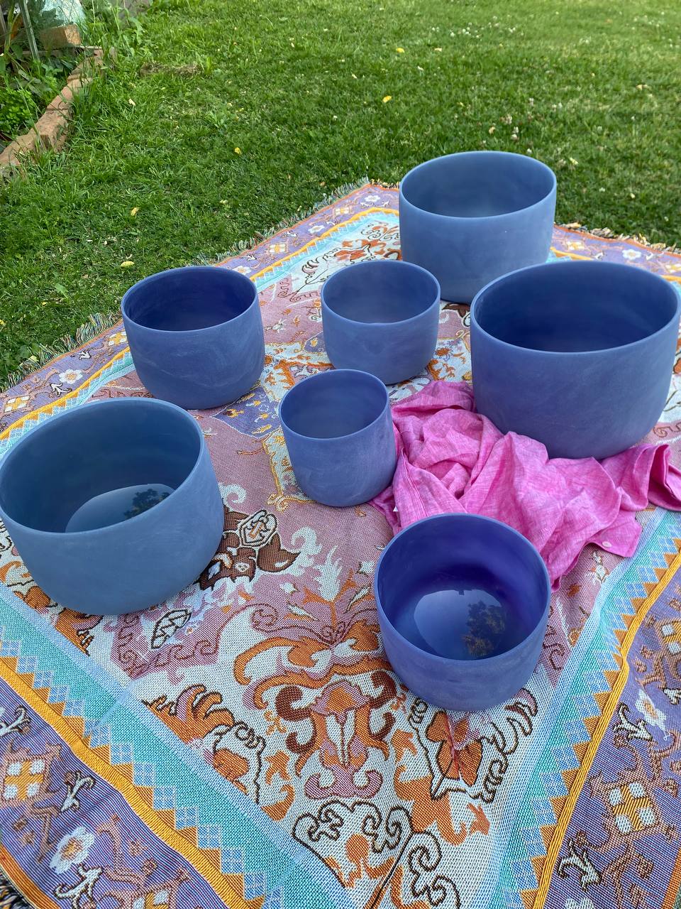 Sapphire infused gemstone crystal quartz bowls set of 7
