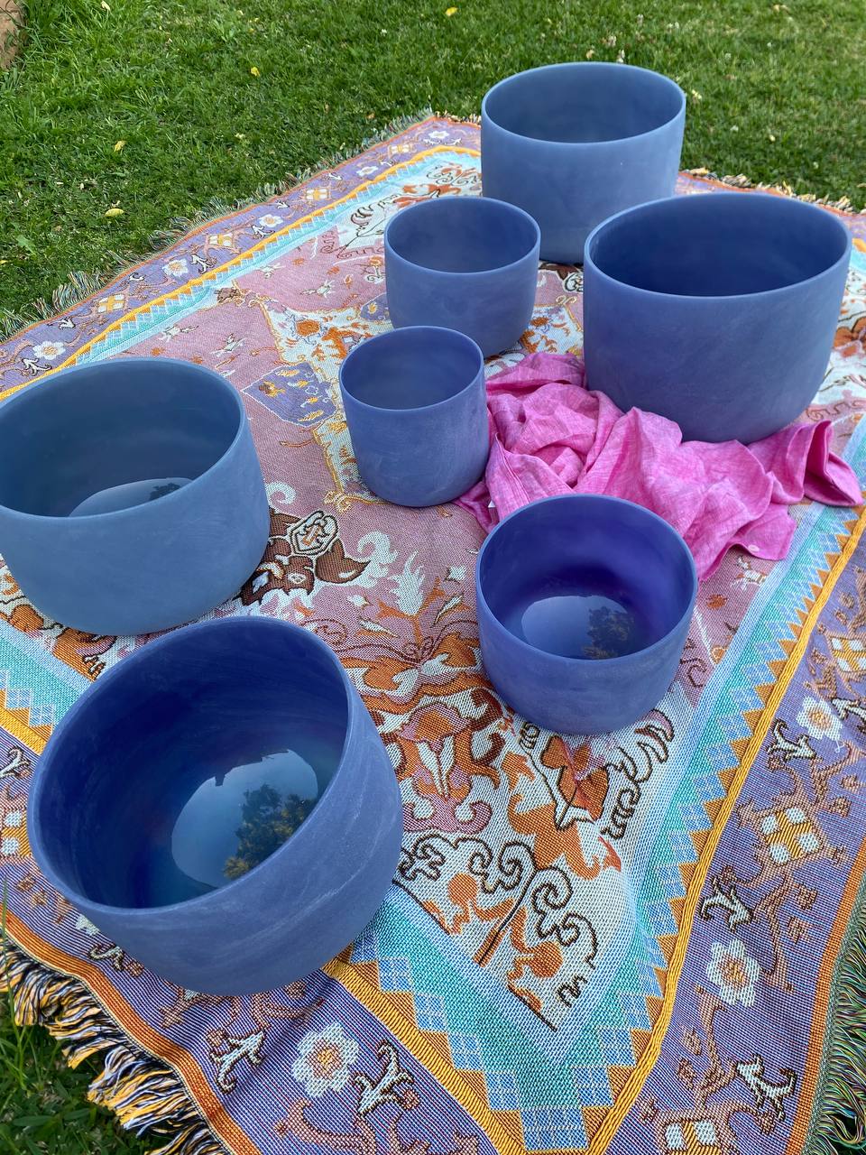 Sapphire infused gemstone crystal quartz bowls set of 7