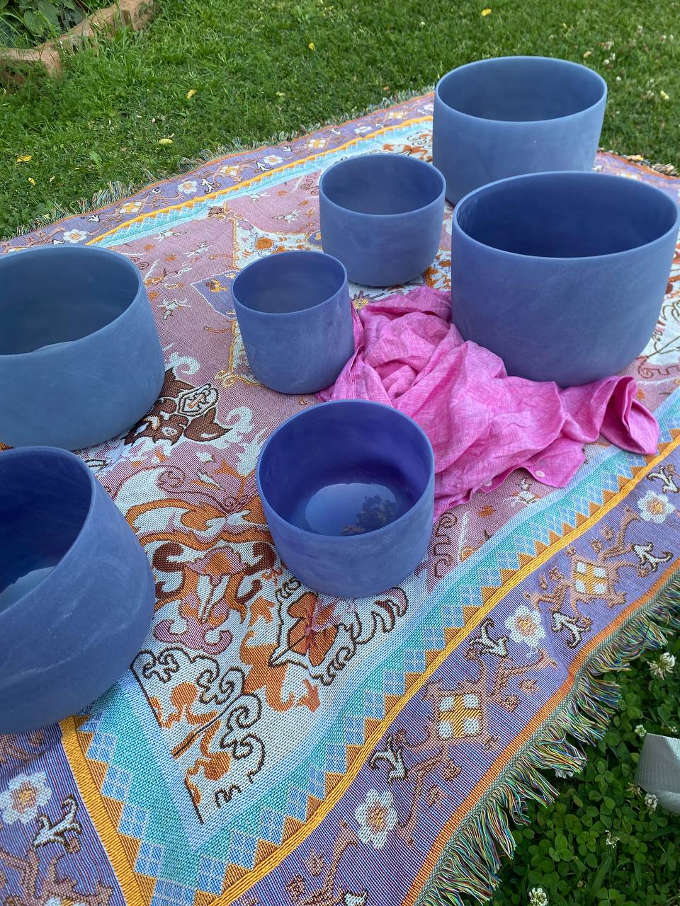 Sapphire infused gemstone crystal quartz bowls set of 7