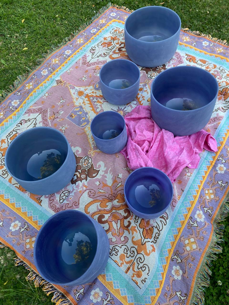 Sapphire infused gemstone crystal quartz bowls set of 7