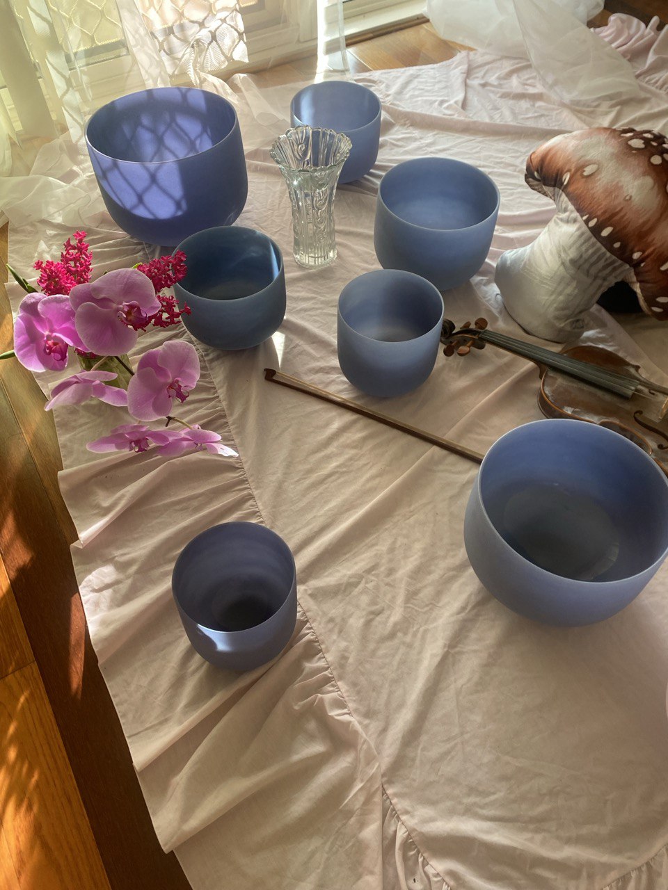 Sapphire infused gemstone crystal quartz bowls set of 7