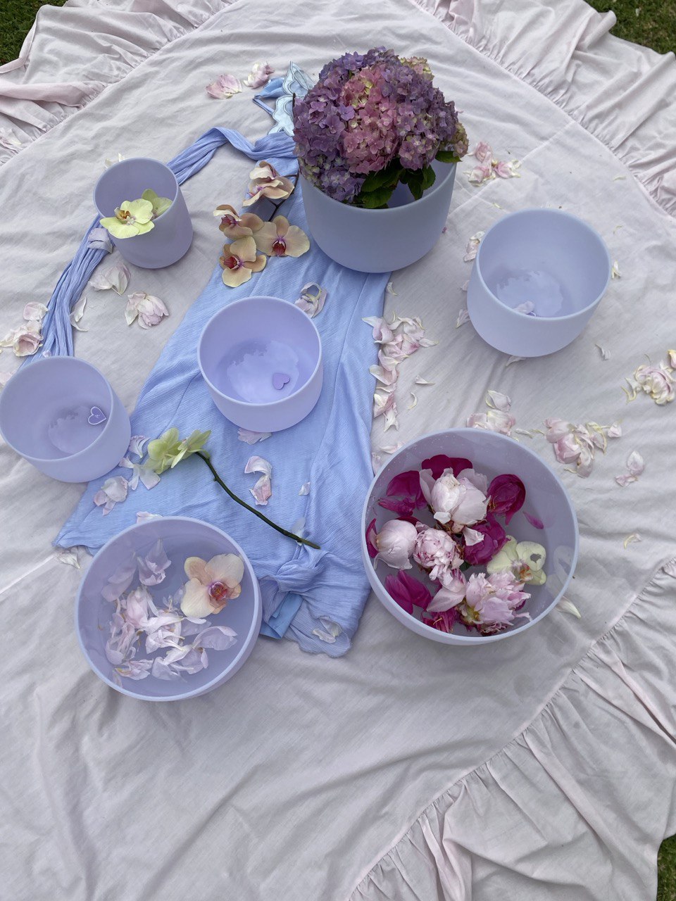 Amethyst infused crystal quartz singing bowls set of 7