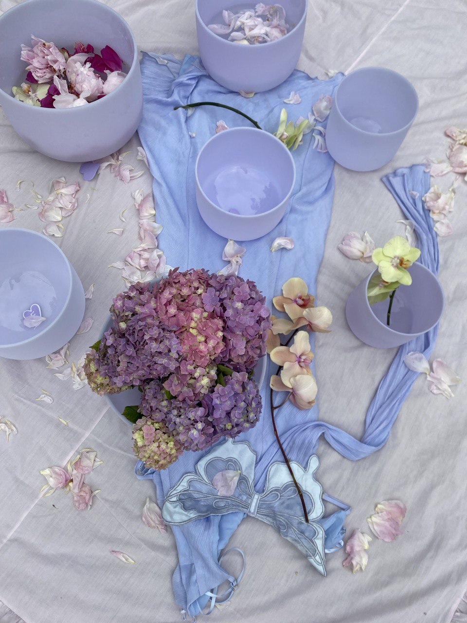 Amethyst infused crystal quartz singing bowls set of 7