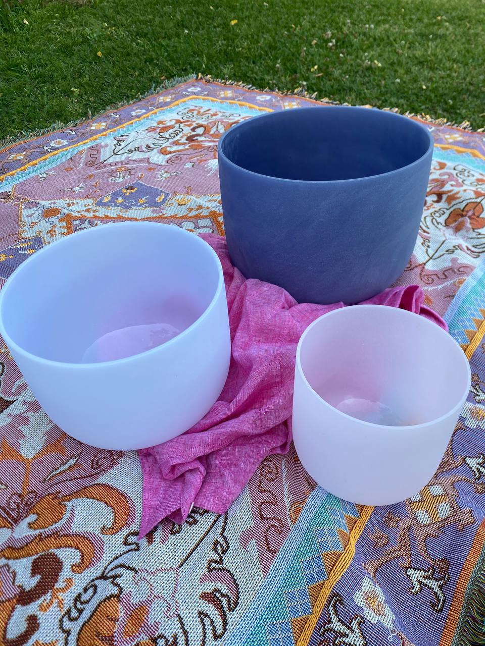 Set of 3 crystal infused singing bowls 7", 9", 11"