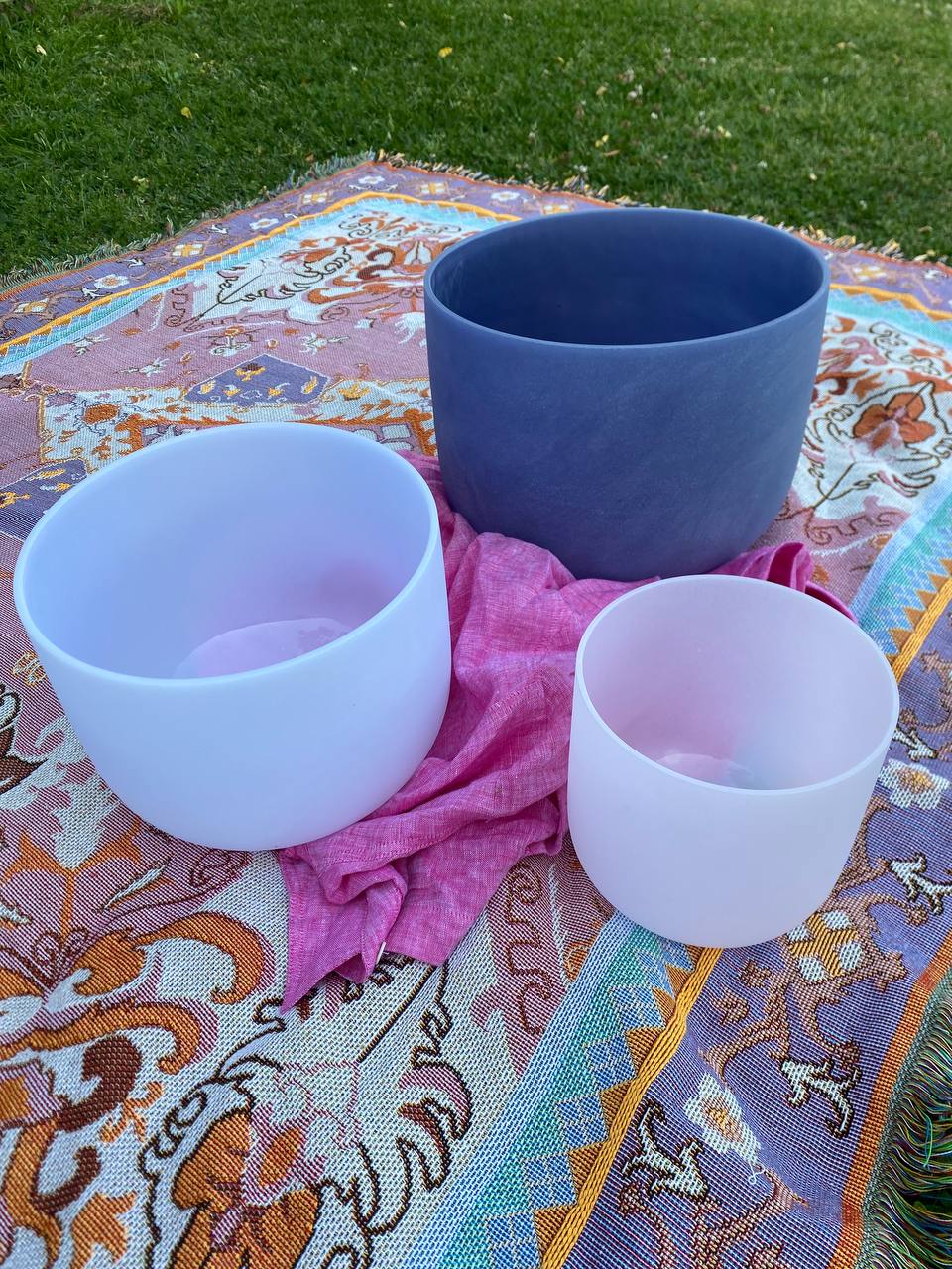 Set of 3 crystal infused singing bowls 7", 9", 11"