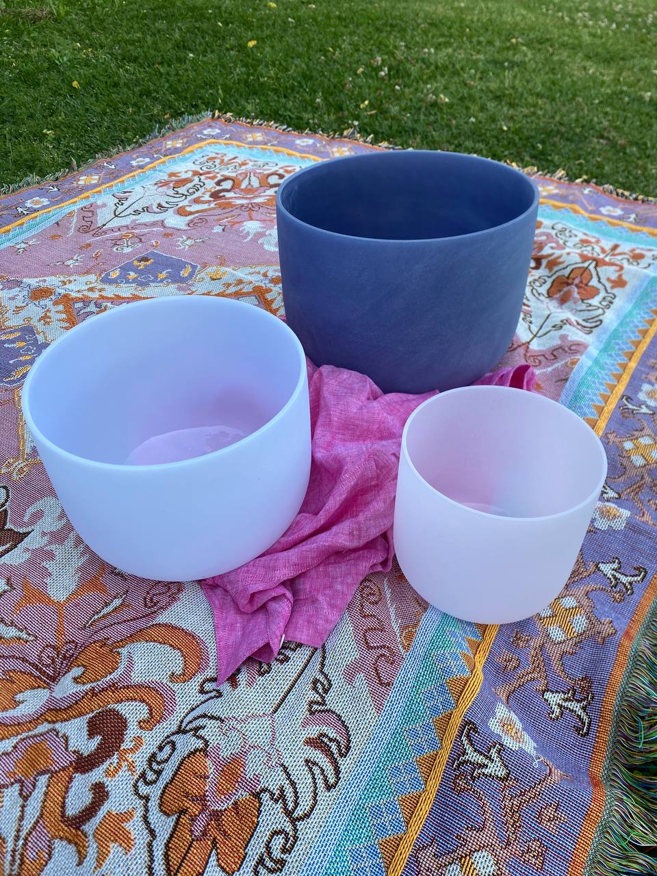 Set of 3 crystal infused singing bowls 7", 9", 11"