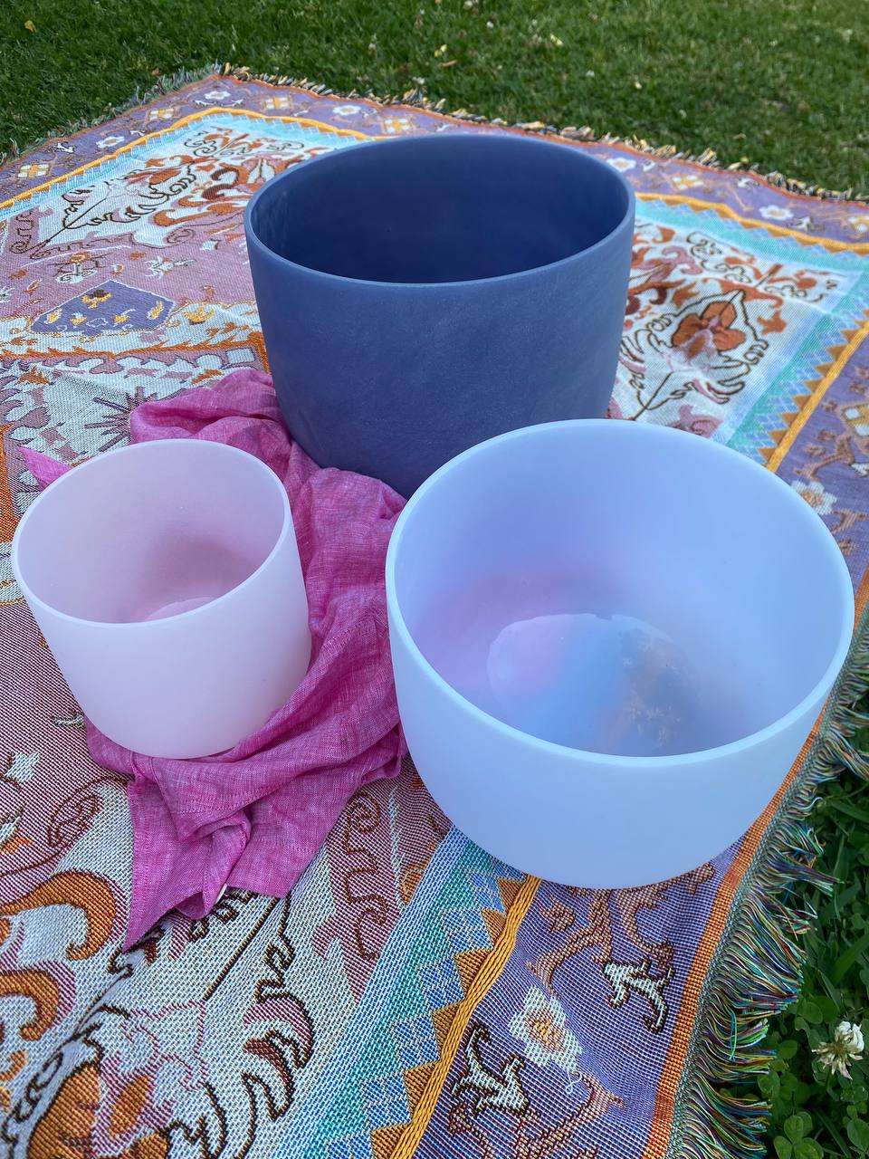 Set of 3 crystal infused singing bowls 7", 9", 11"