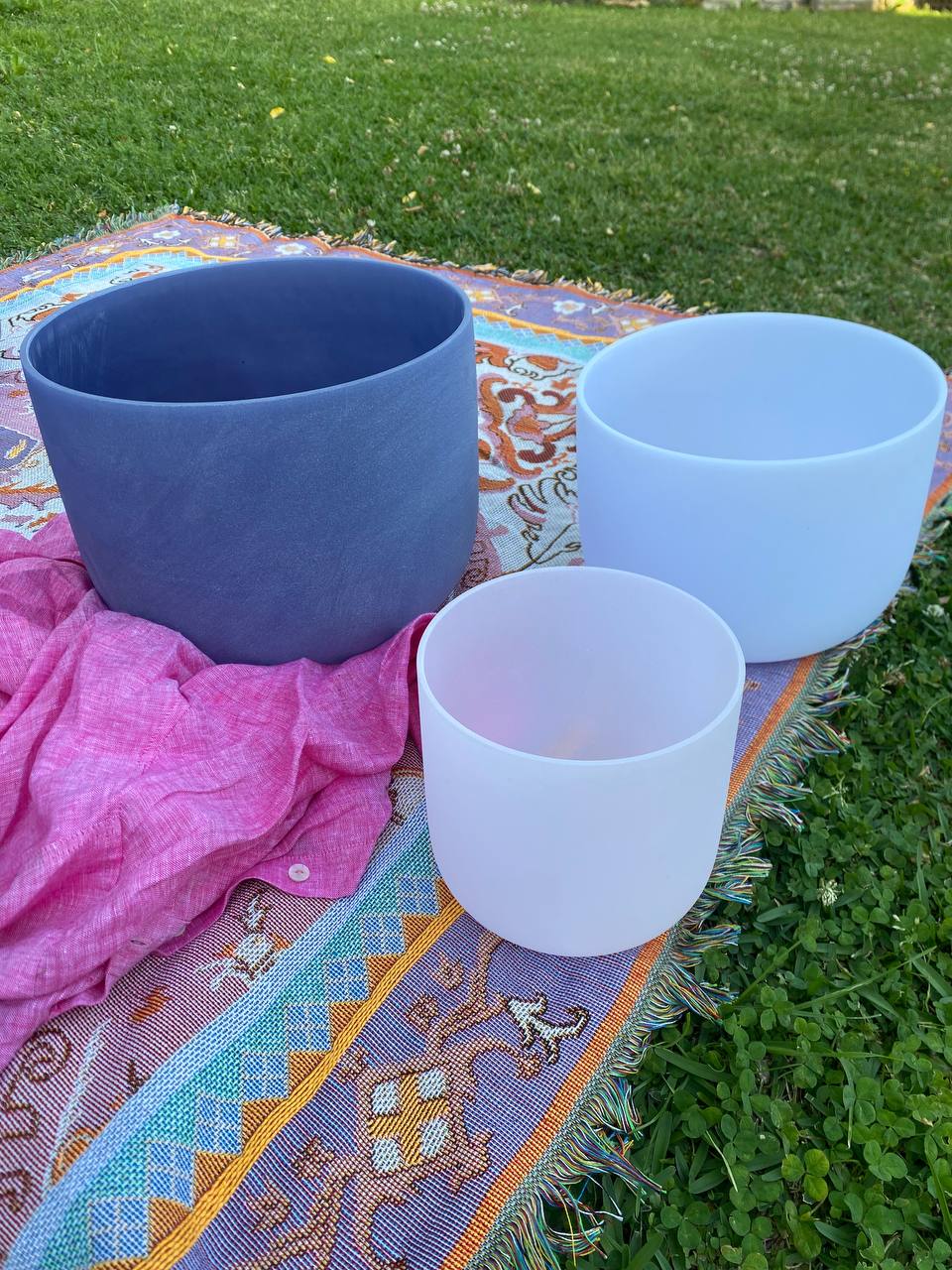 Set of 3 crystal infused singing bowls 7", 9", 11"