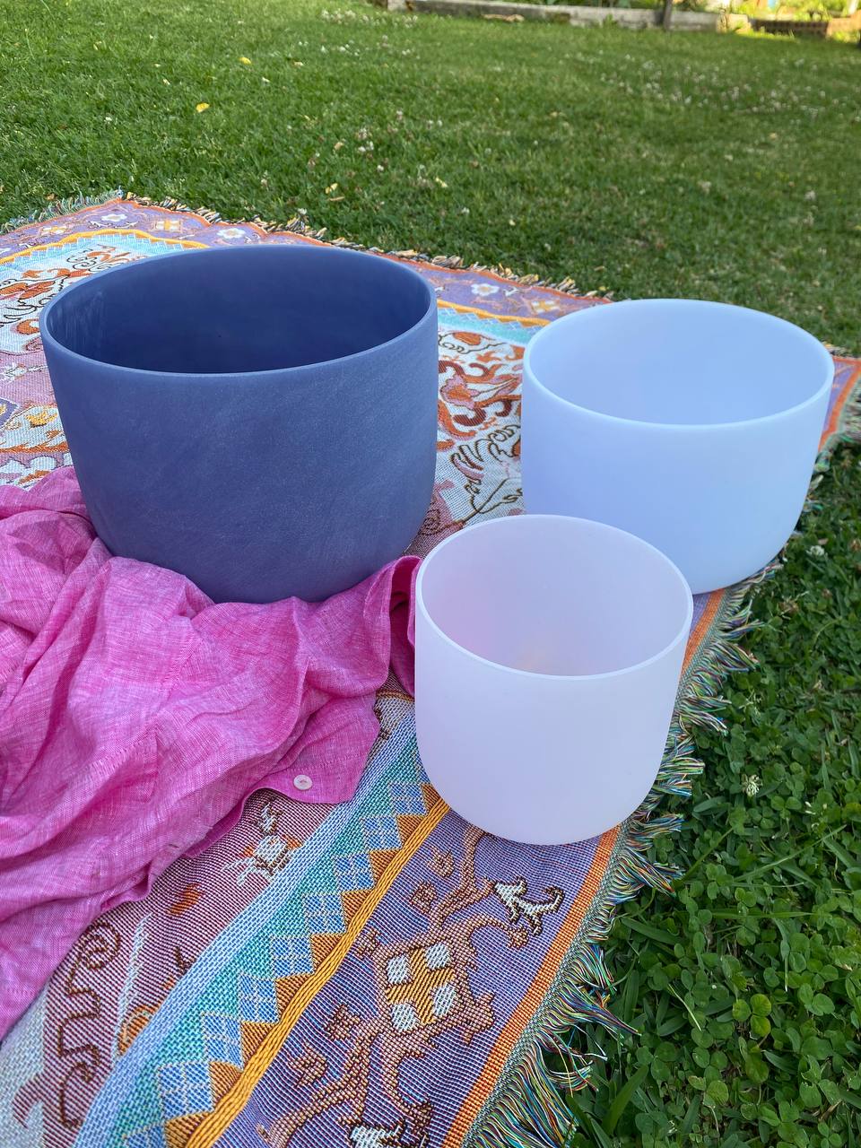 Set of 3 crystal infused singing bowls 7", 9", 11"
