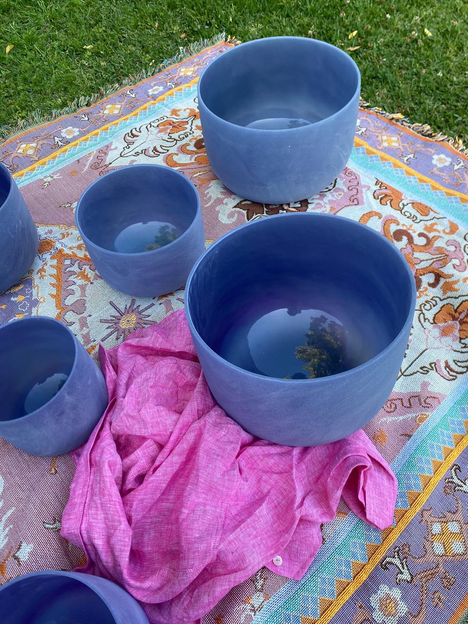 Sapphire infused gemstone crystal quartz bowls set of 7