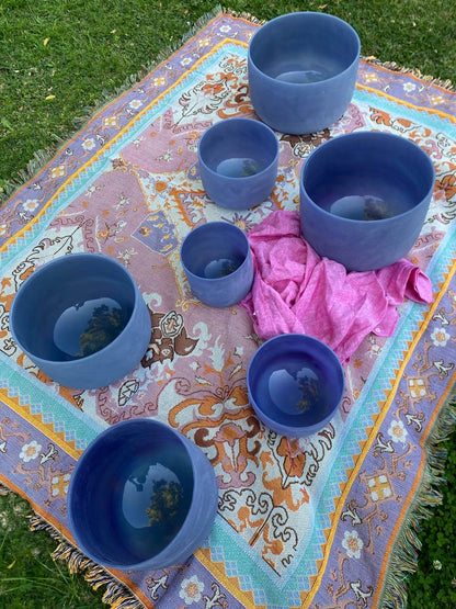 Sapphire infused gemstone crystal quartz bowls set of 7