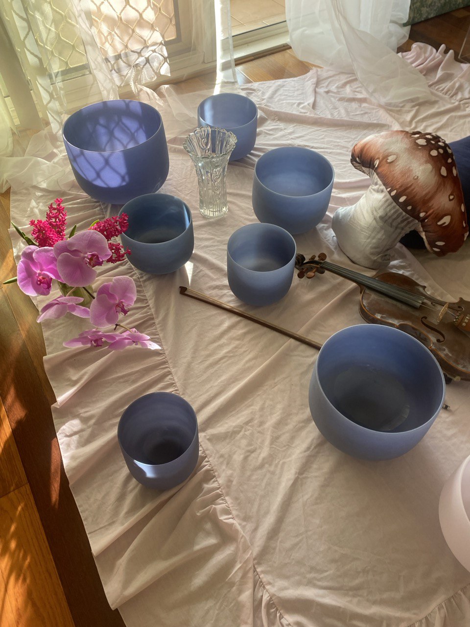Sapphire infused gemstone crystal quartz bowls set of 7
