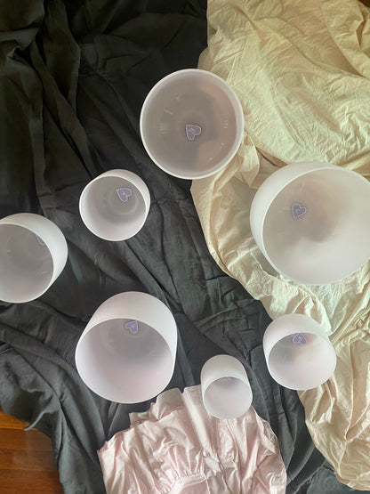 Morganite infused crystal quartz singing bowls set of 7