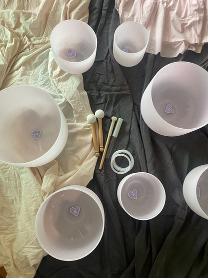 Morganite infused crystal quartz singing bowls set of 7