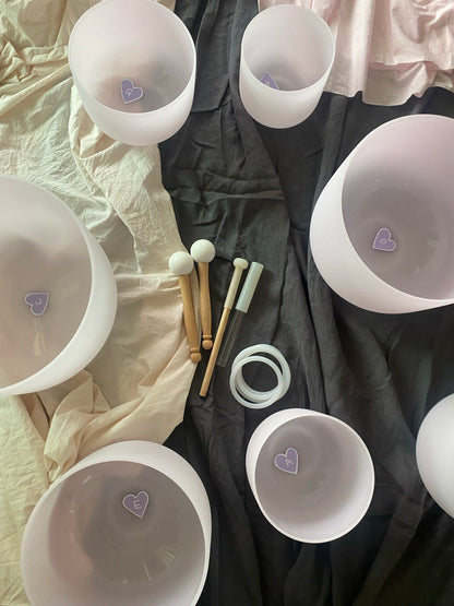 Morganite infused crystal quartz singing bowls set of 7