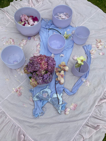 Amethyst infused crystal quartz singing bowls set of 7