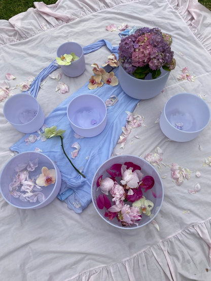 Amethyst infused crystal quartz singing bowls set of 7