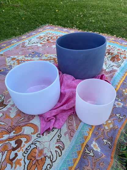 Set of 3 crystal infused singing bowls 7", 9", 11"