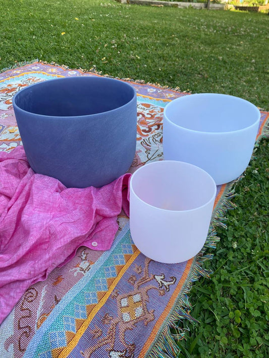 Set of 3 crystal infused singing bowls 7", 9", 11"
